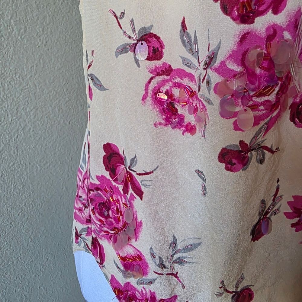 Rebecca Taylor 100% Silk Rose Garden Pink Sequin Beaded Ruffle Blouse Size 2 - Picture 9 of 9